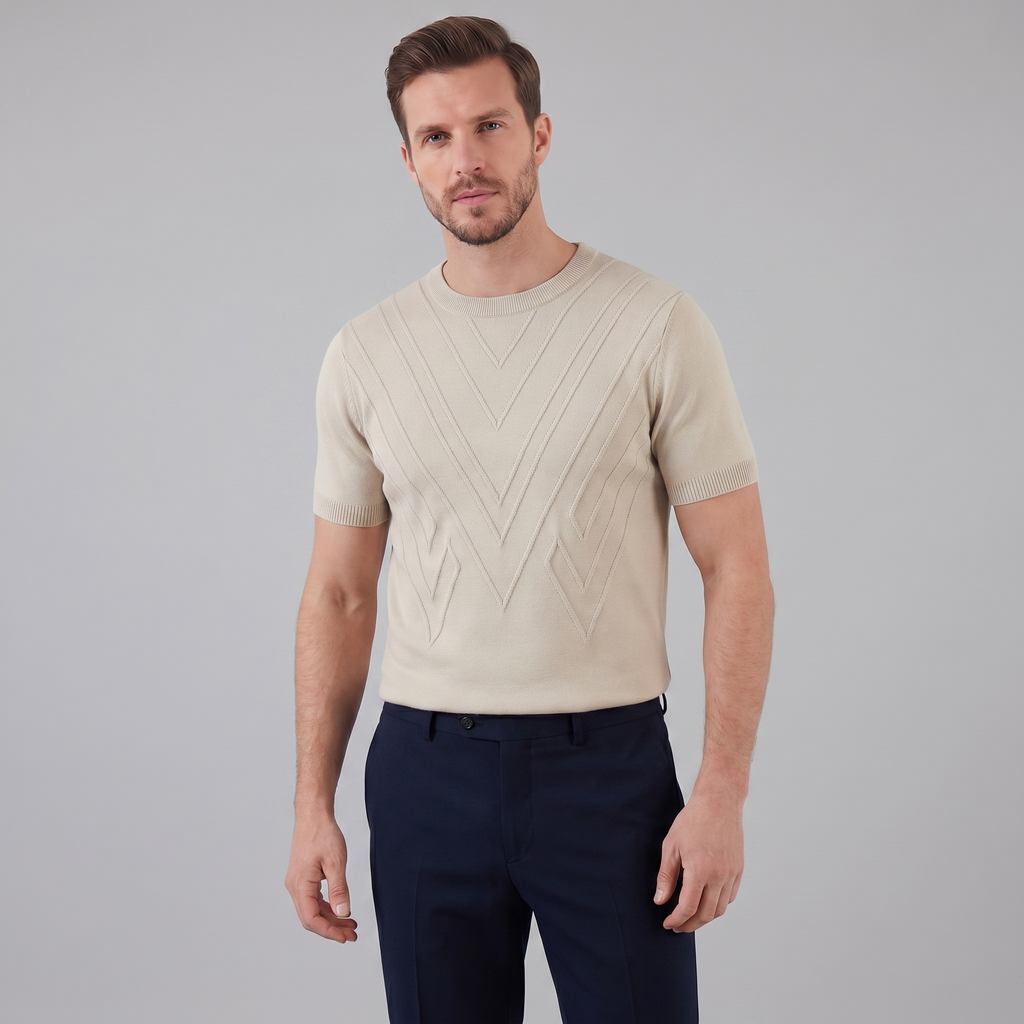 Textured Long Sleeve Crew Neck T-Shirt