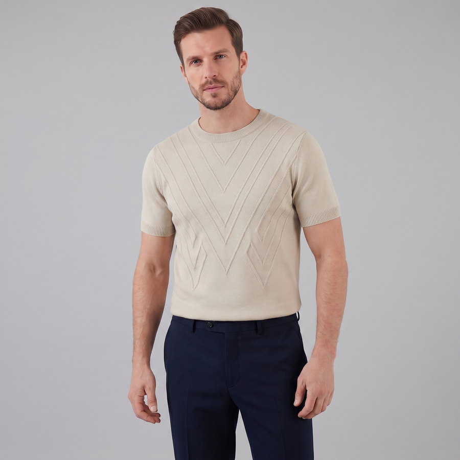 Textured Long Sleeve Crew Neck T-Shirt