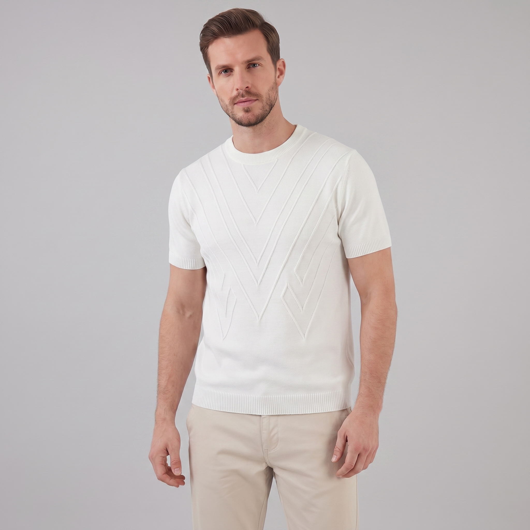 Textured Long Sleeve Crew Neck T-Shirt