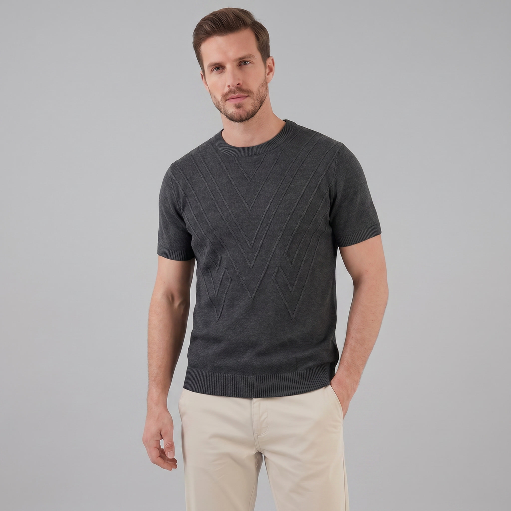 Textured Long Sleeve Crew Neck T-Shirt
