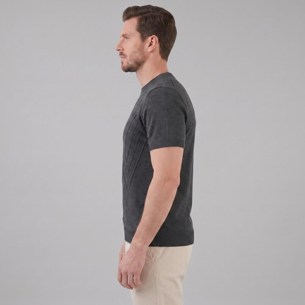Textured Long Sleeve Crew Neck T-Shirt