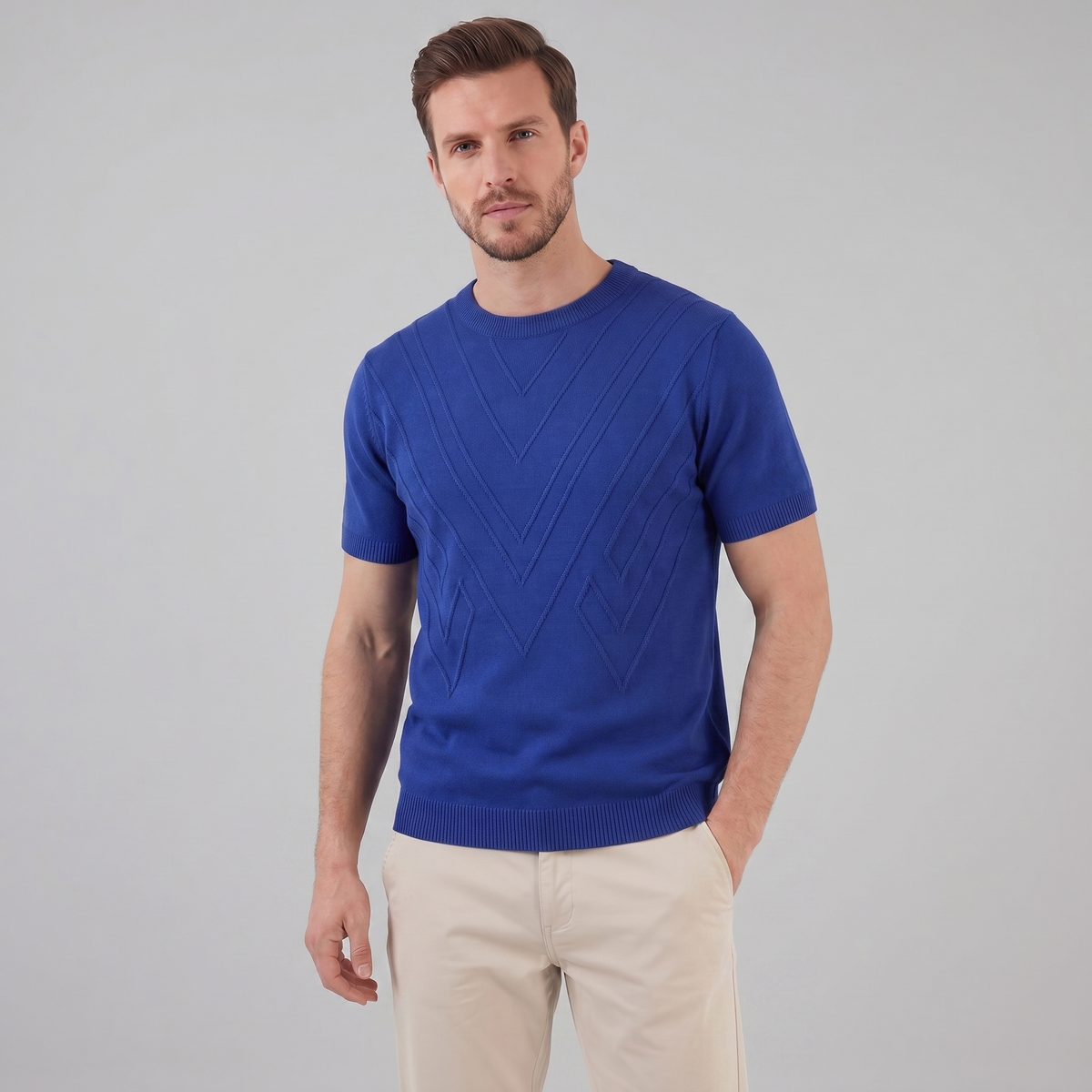 Textured Long Sleeve Crew Neck T-Shirt