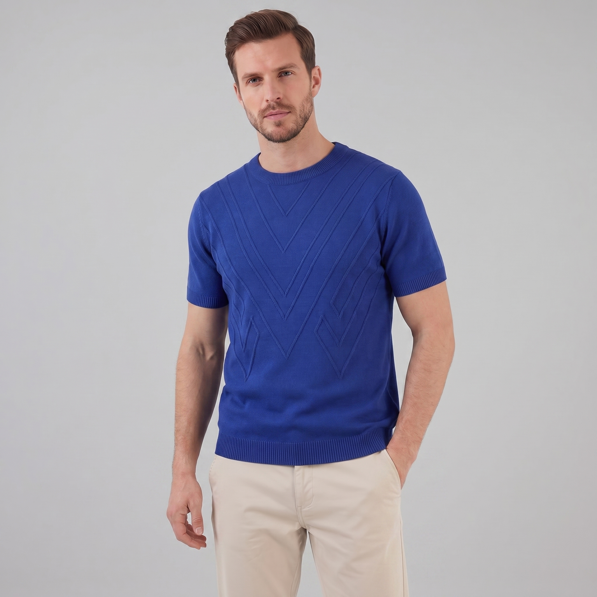 Textured Long Sleeve Crew Neck T-Shirt