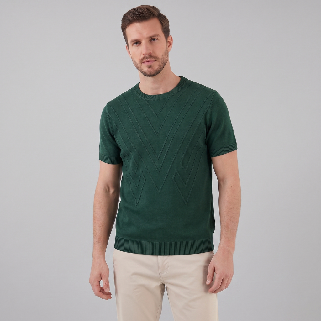 Textured Long Sleeve Crew Neck T-Shirt
