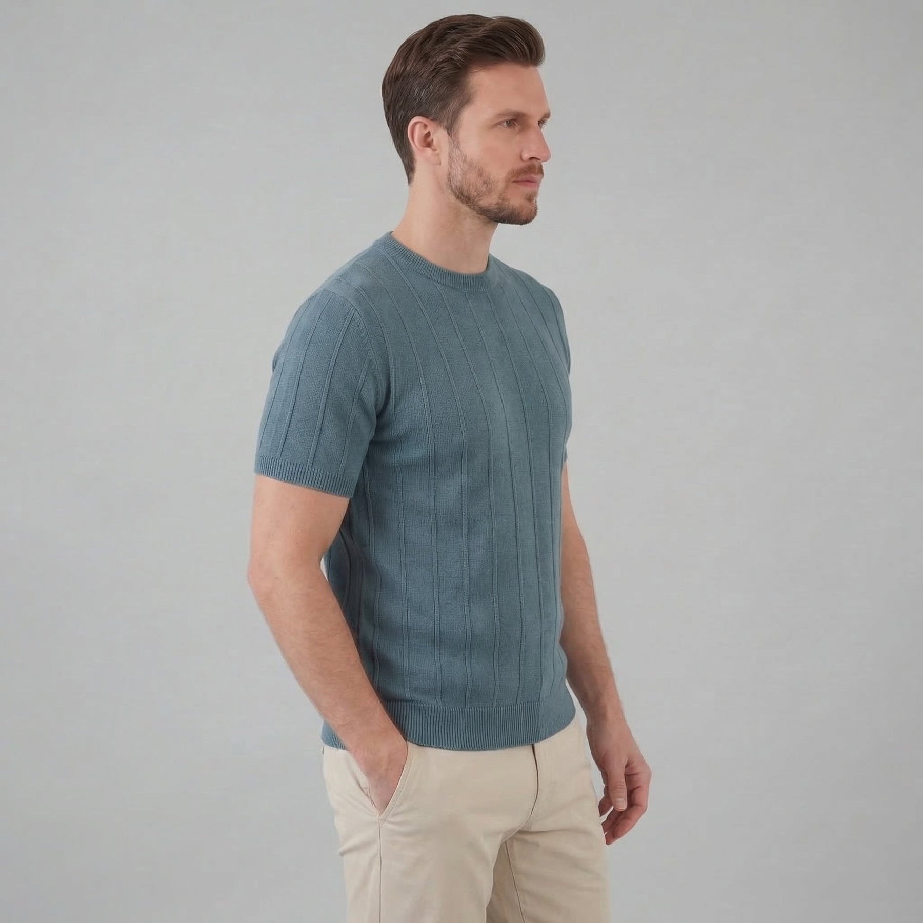 Ribbed Knit Long Sleeve T-Shirt in Classic Neutral