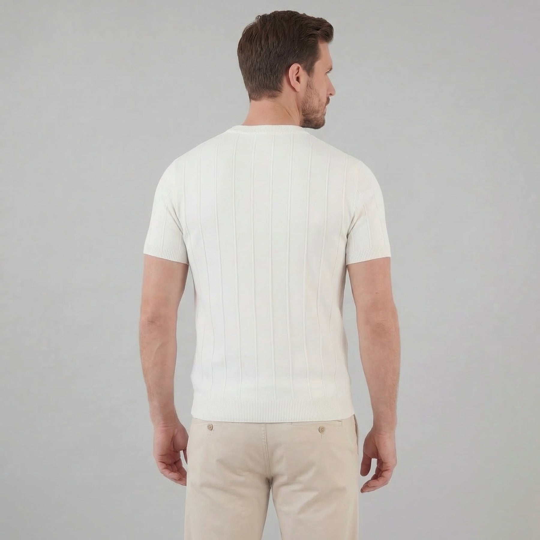 Ribbed Knit Long Sleeve T-Shirt in Classic Neutral