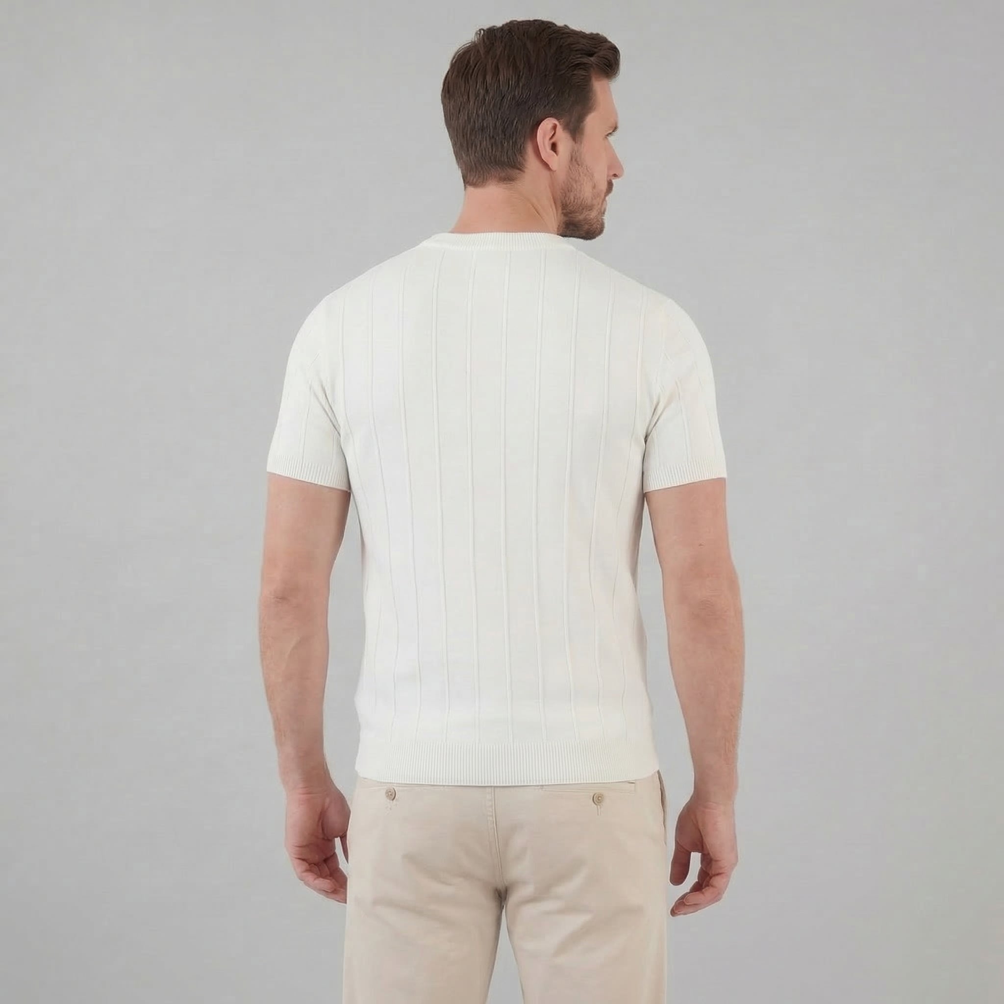Ribbed Knit Long Sleeve T-Shirt in Classic Neutral