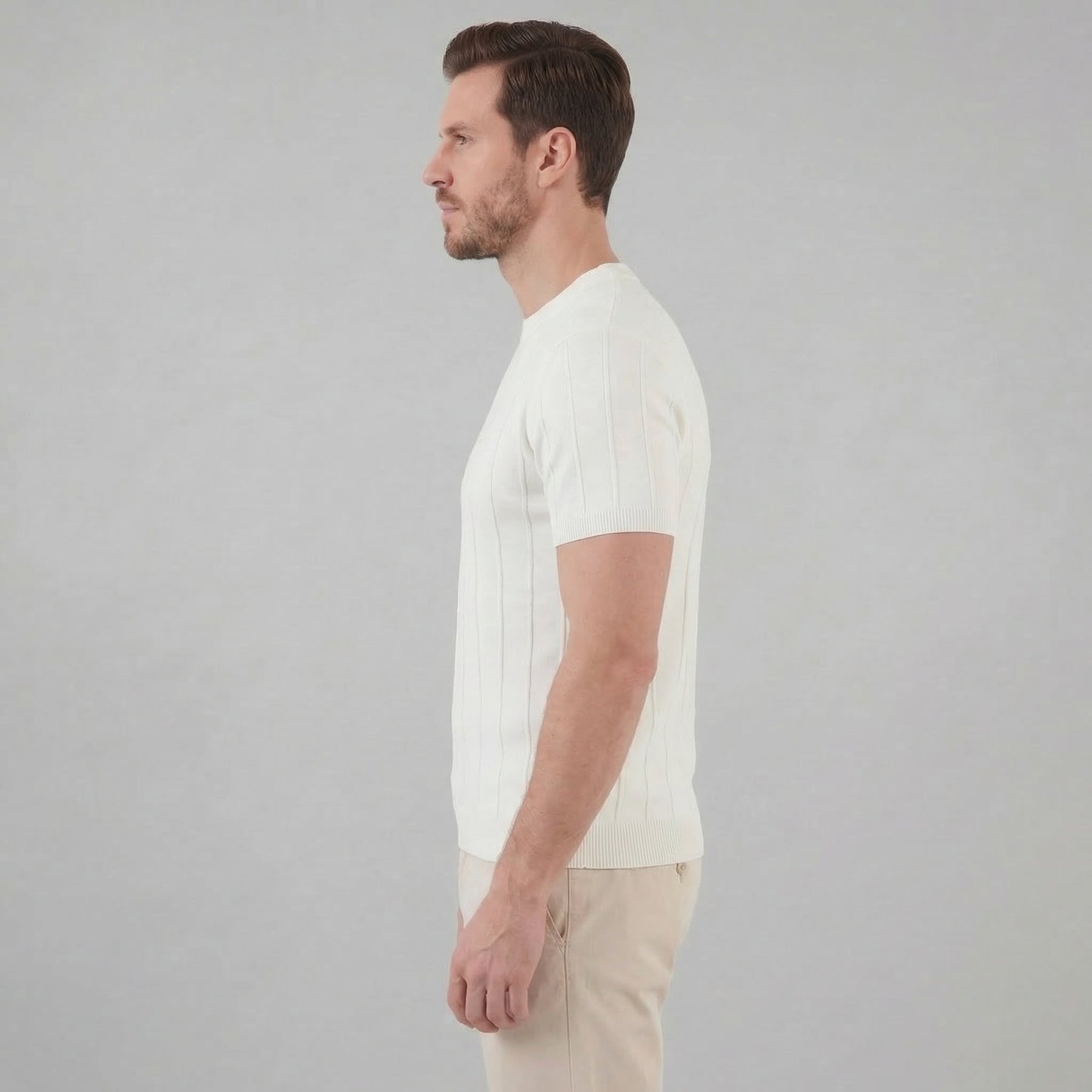 Ribbed Knit Long Sleeve T-Shirt in Classic Neutral