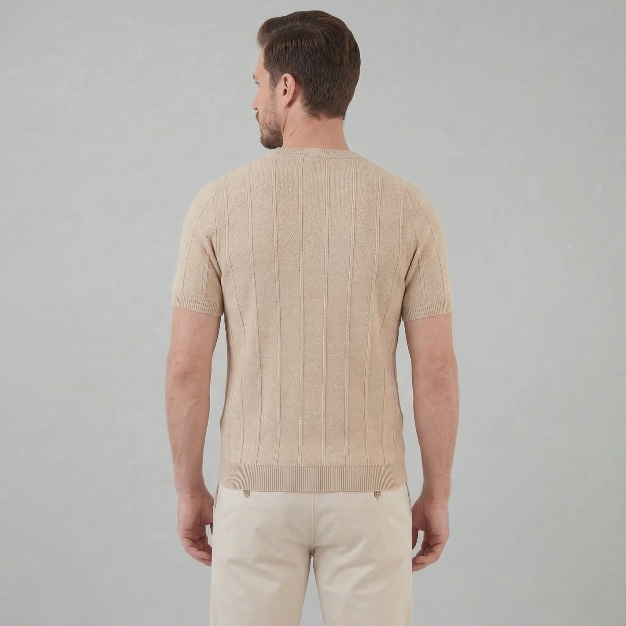 Ribbed Knit Long Sleeve T-Shirt in Classic Neutral