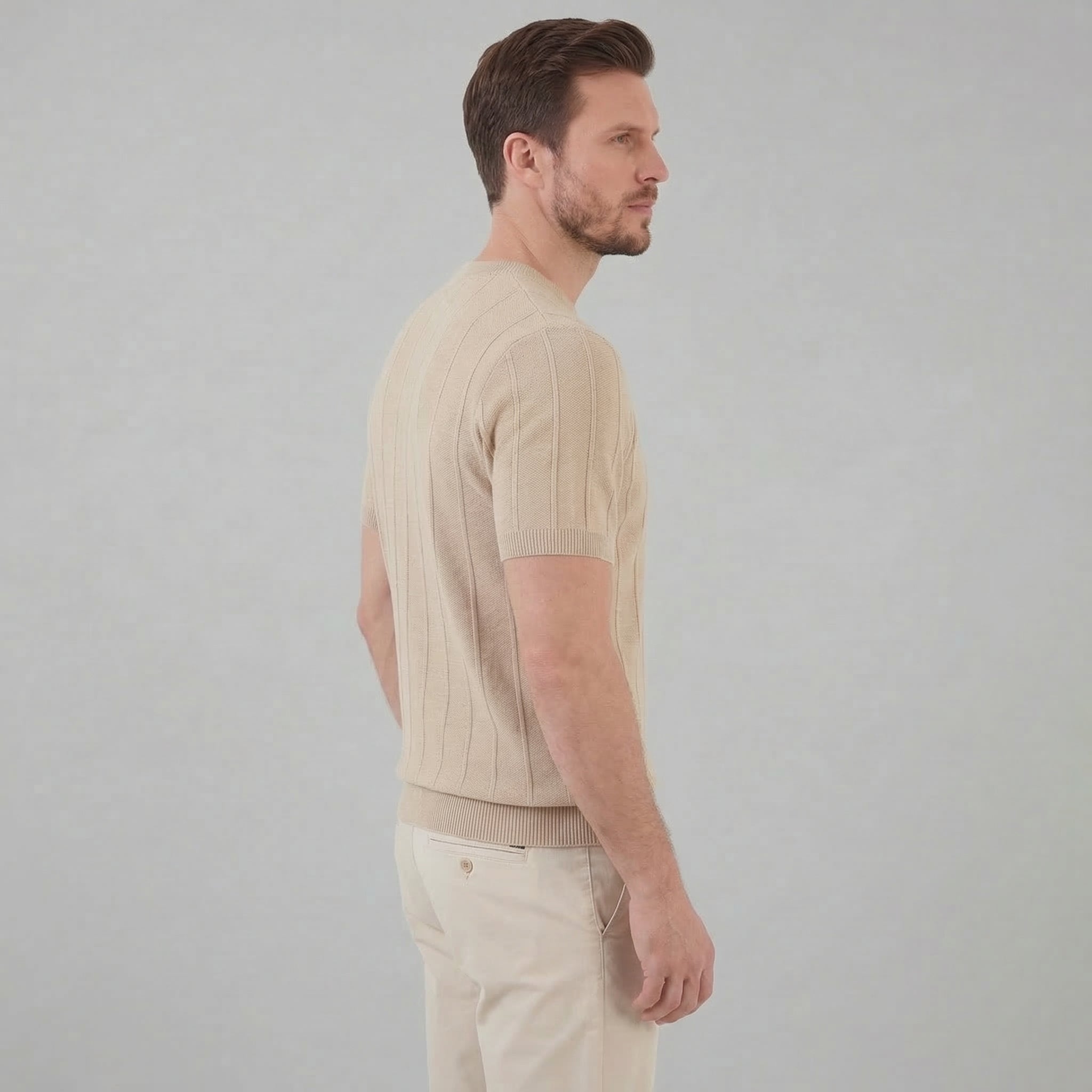 Ribbed Knit Long Sleeve T-Shirt in Classic Neutral
