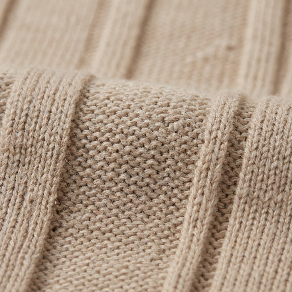Ribbed Knit Long Sleeve T-Shirt in Classic Neutral