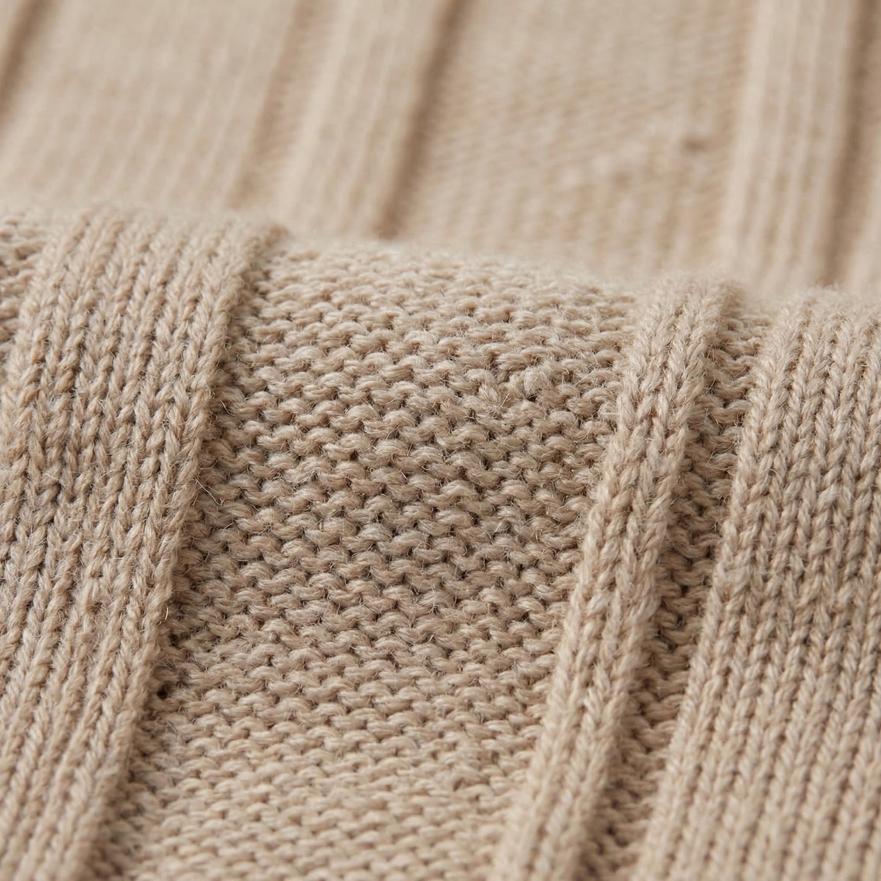 Ribbed Knit Long Sleeve T-Shirt in Classic Neutral