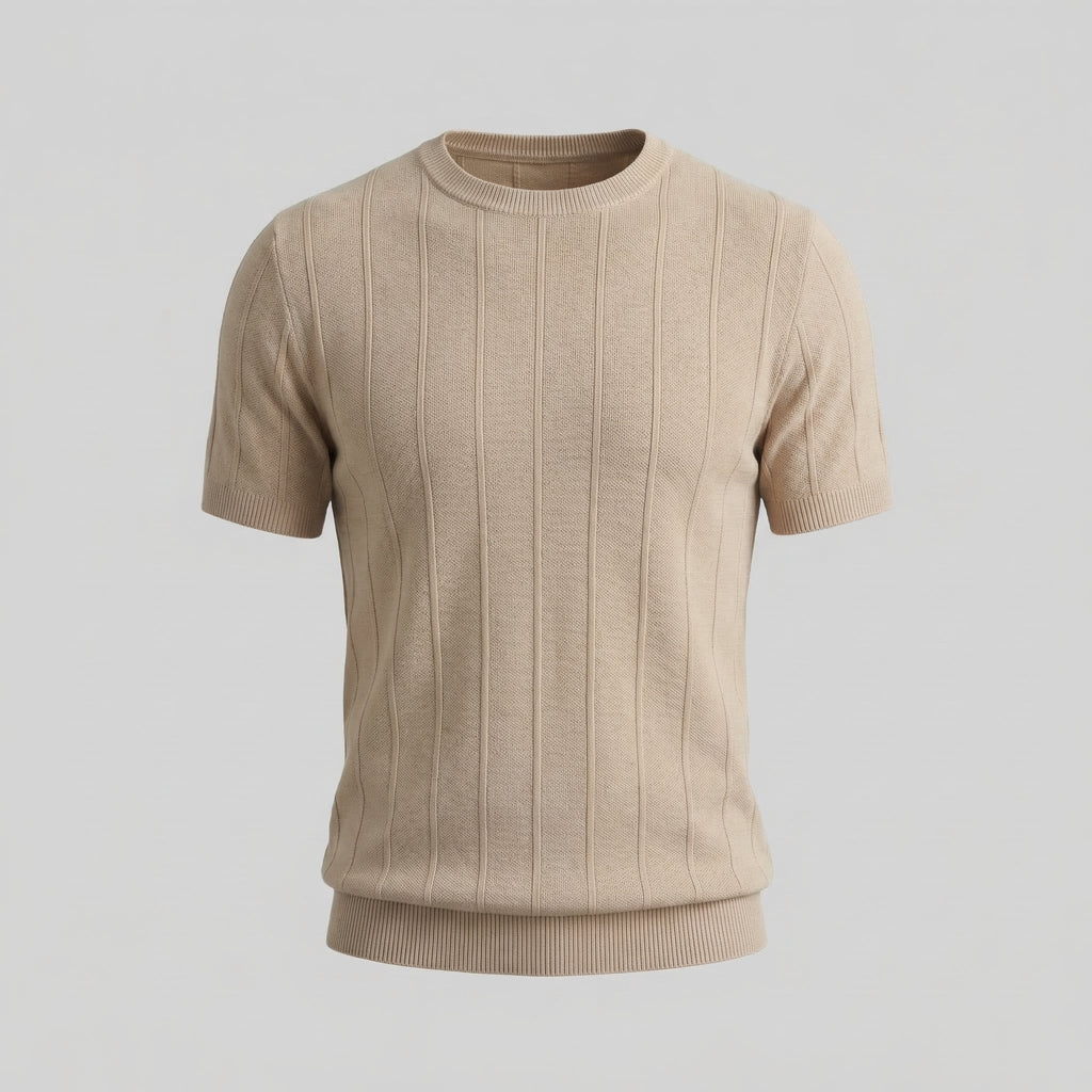 Ribbed Knit Long Sleeve T-Shirt in Classic Neutral