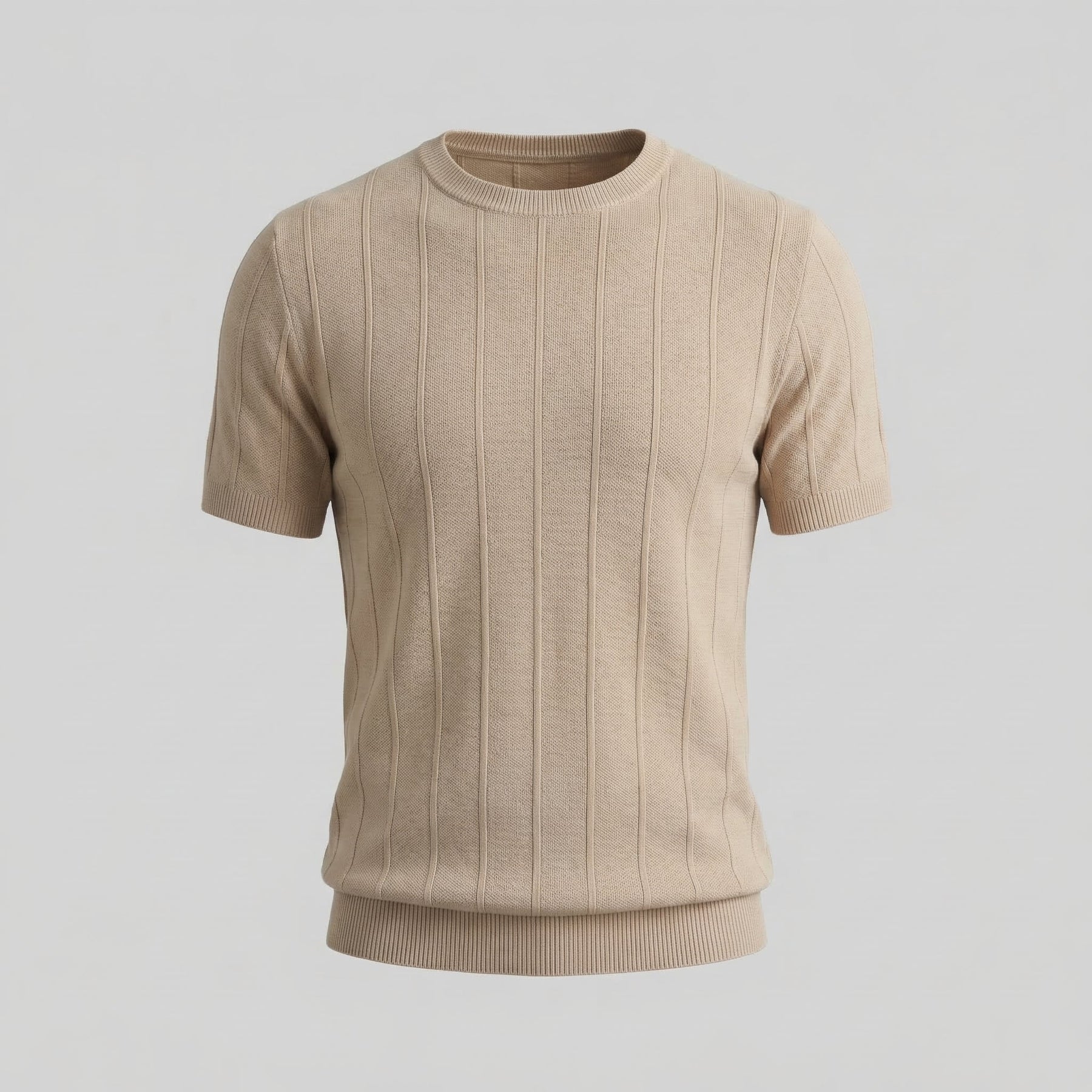 Ribbed Knit Long Sleeve T-Shirt in Classic Neutral