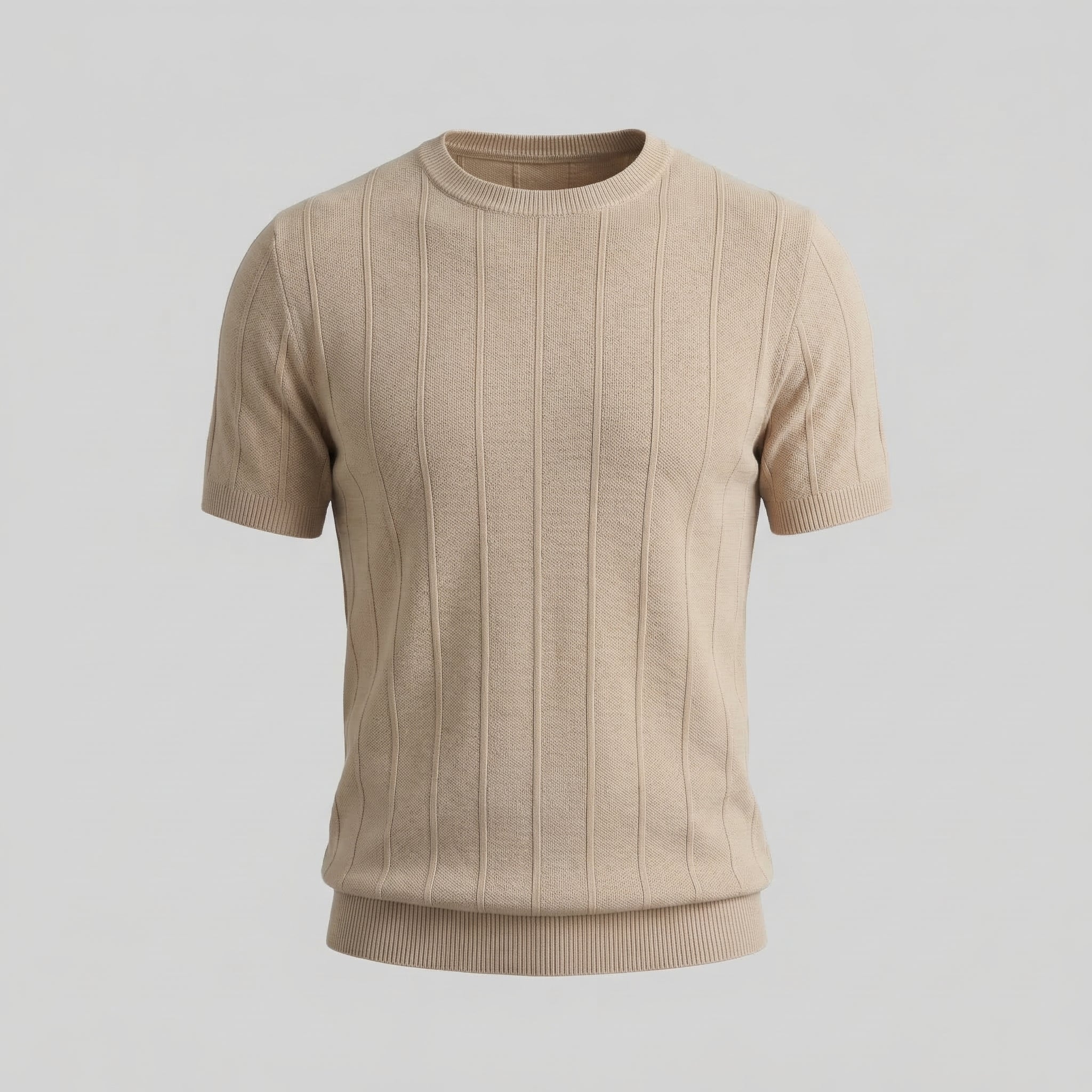 Ribbed Knit Long Sleeve T-Shirt in Classic Neutral