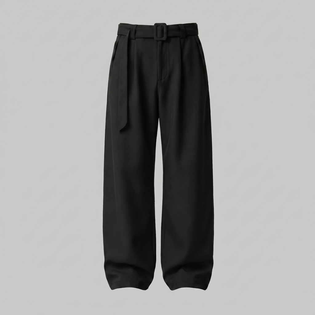 Belted Wide-Leg Trousers in Classic Charcoal