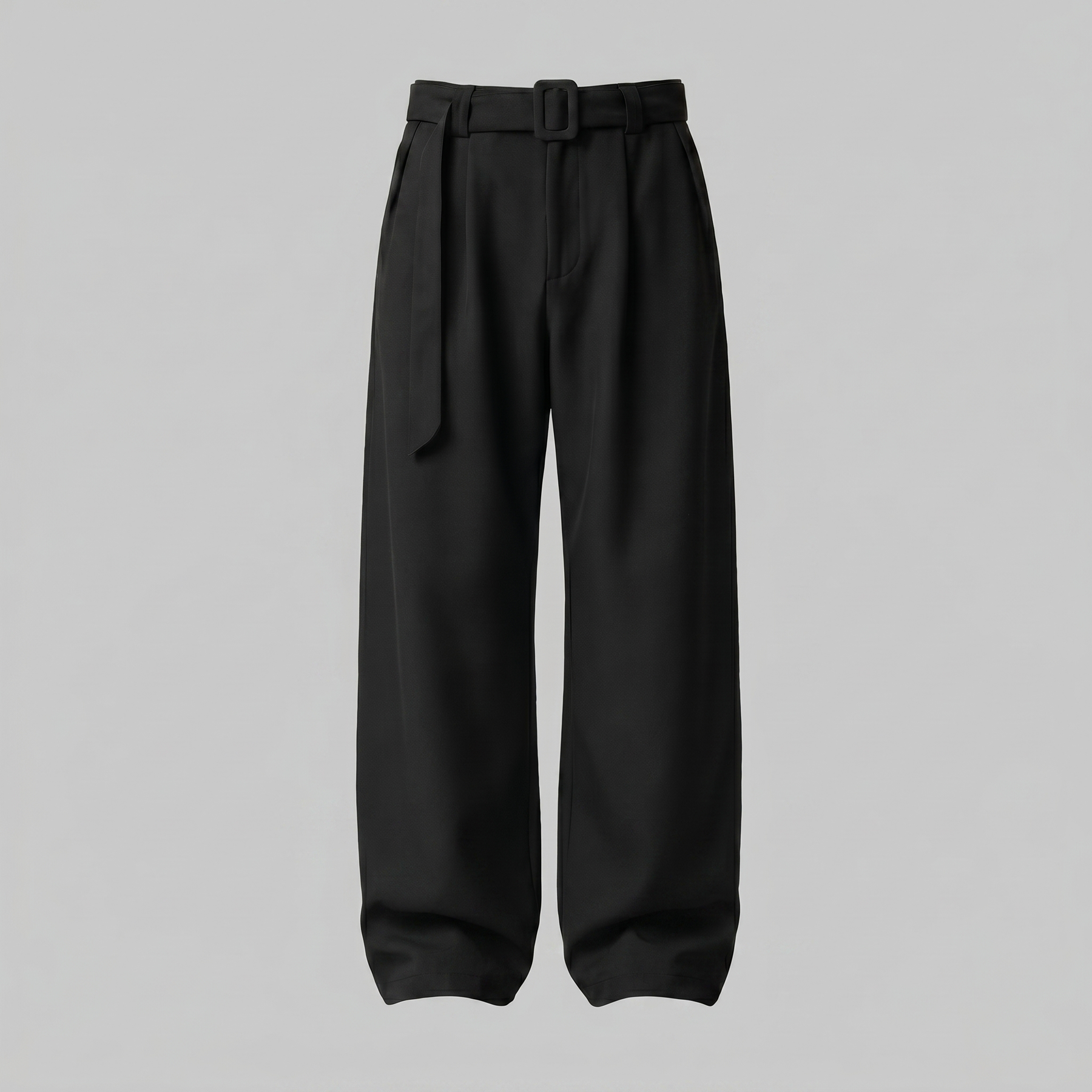 Belted Wide-Leg Trousers in Classic Charcoal
