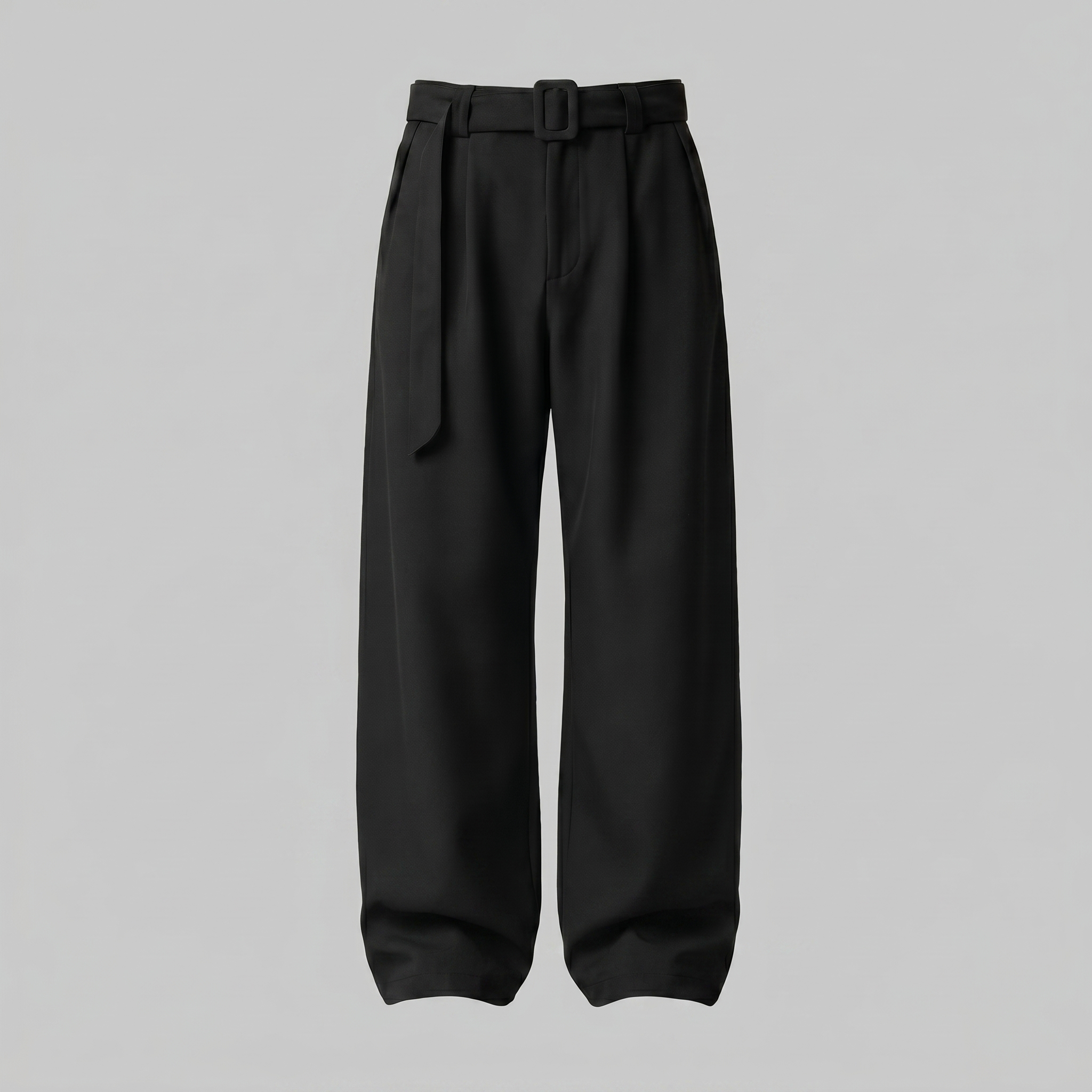 Belted Wide-Leg Trousers in Classic Charcoal
