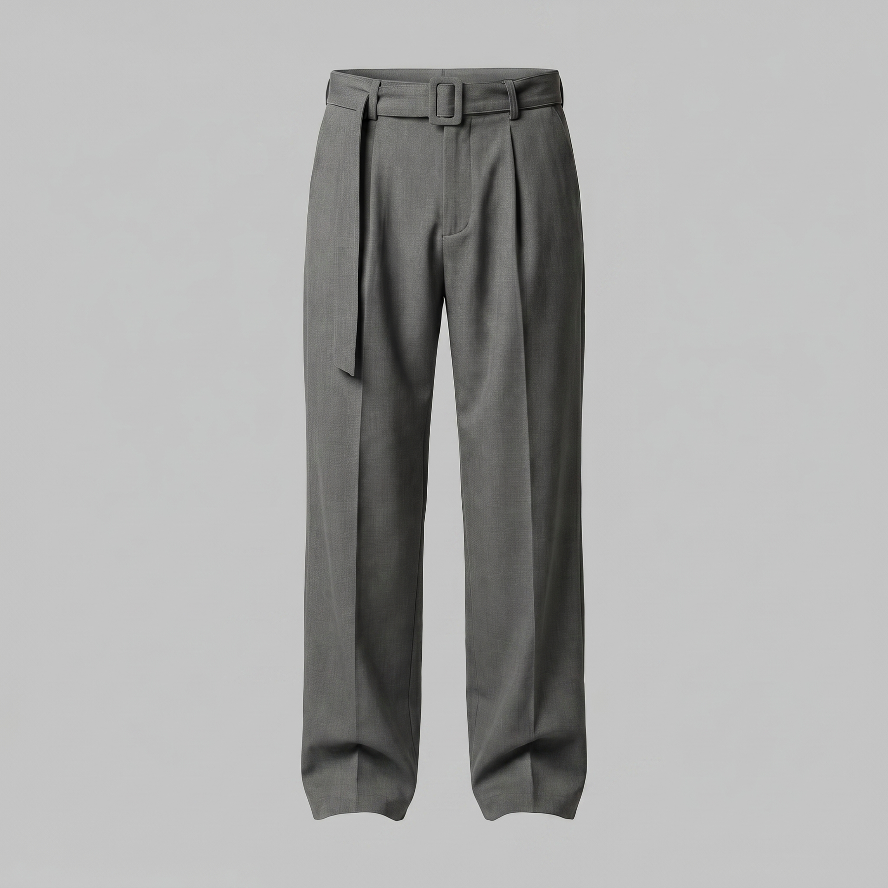 Belted Wide-Leg Trousers in Classic Charcoal
