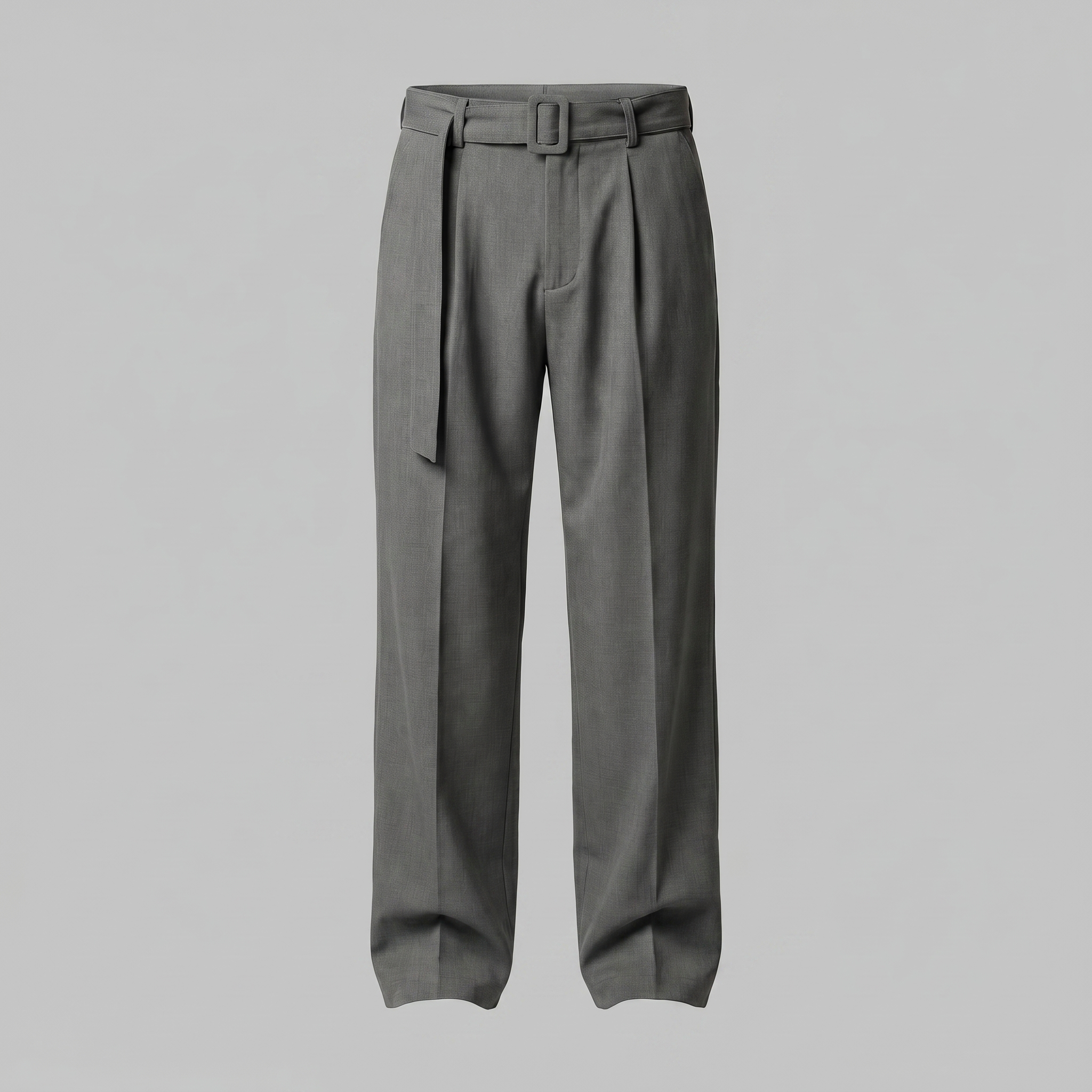 Belted Wide-Leg Trousers in Classic Charcoal