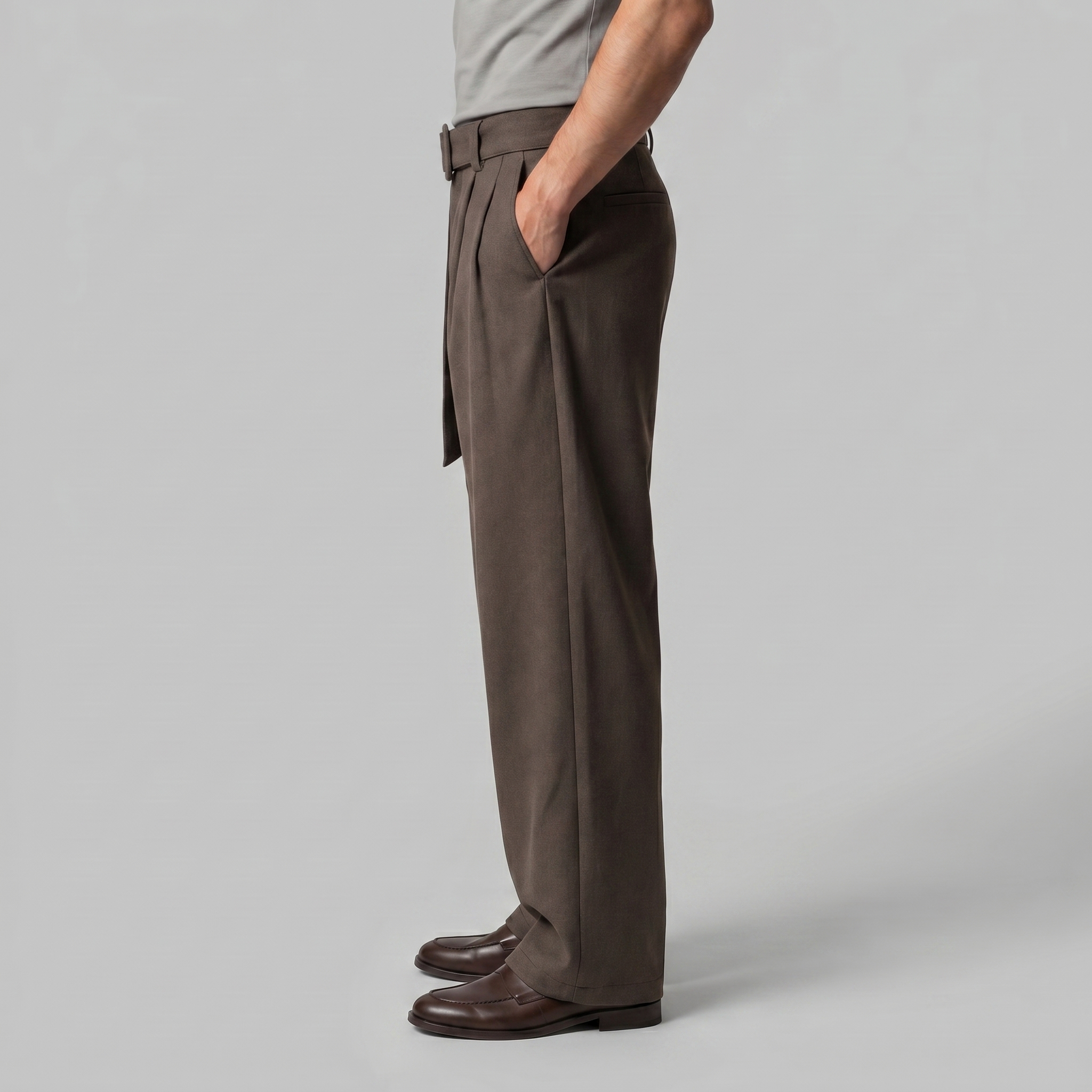 Belted Wide-Leg Trousers in Classic Charcoal