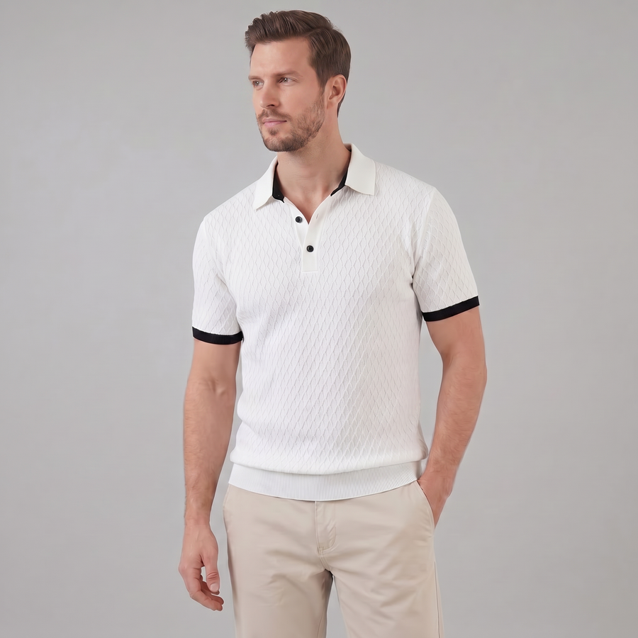 Textured Polo Shirt with Contrast Collar