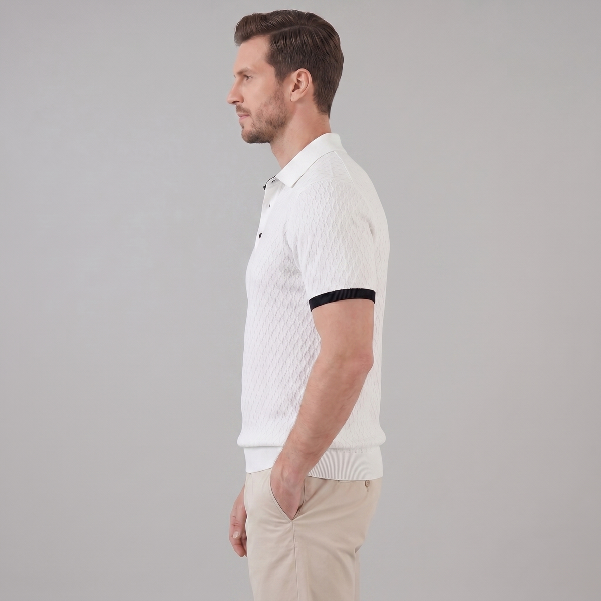 Textured Polo Shirt with Contrast Collar