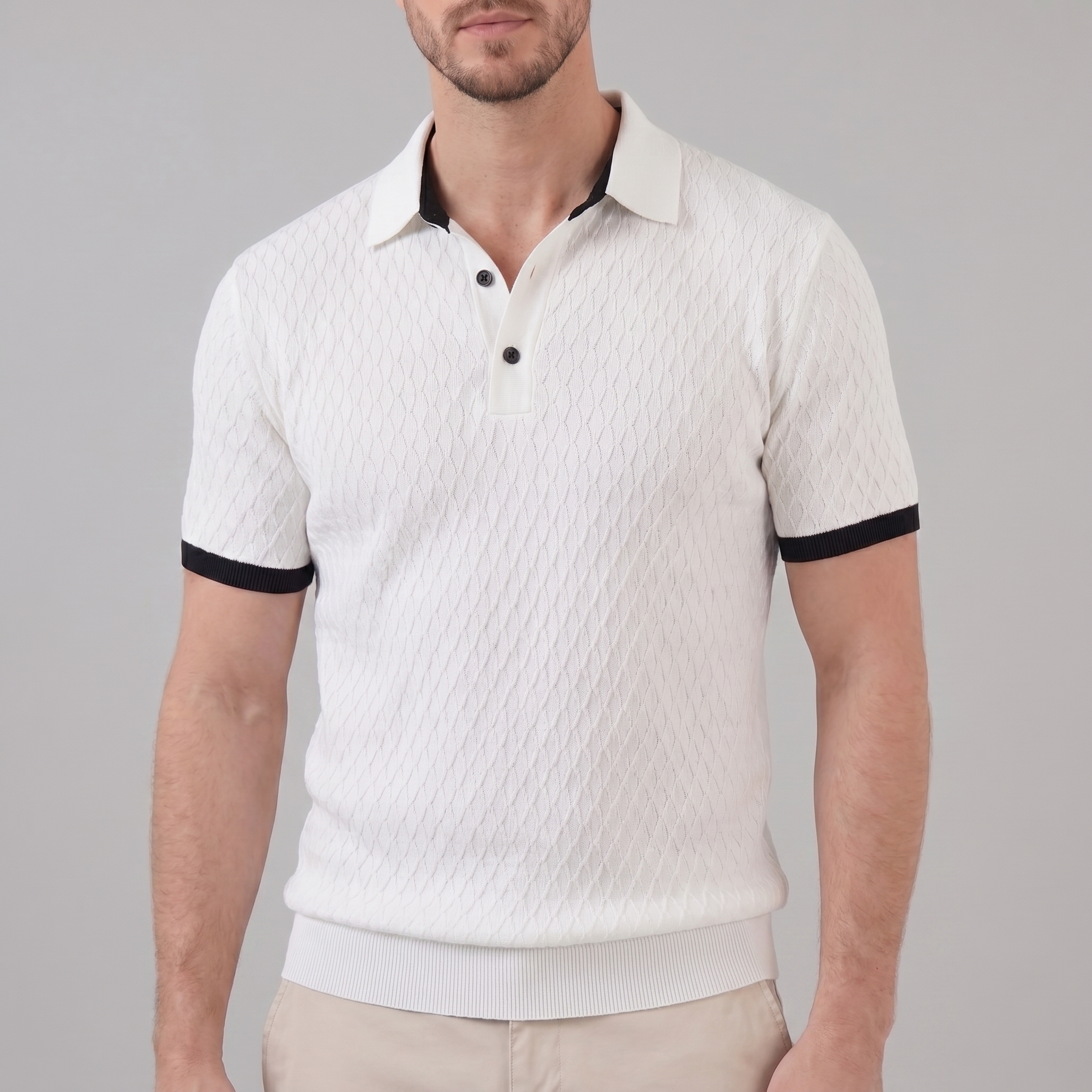 Textured Polo Shirt with Contrast Collar