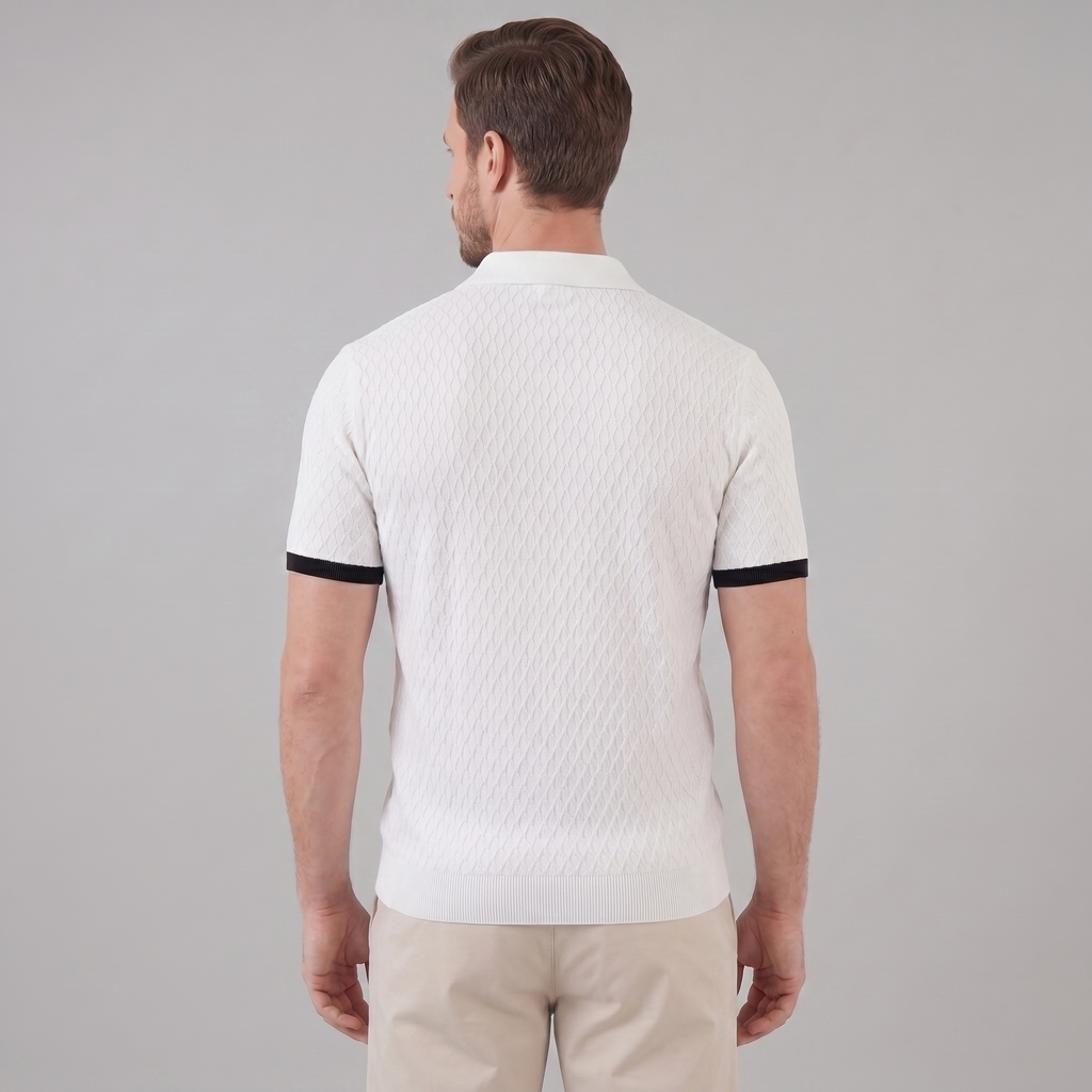 Textured Polo Shirt with Contrast Collar