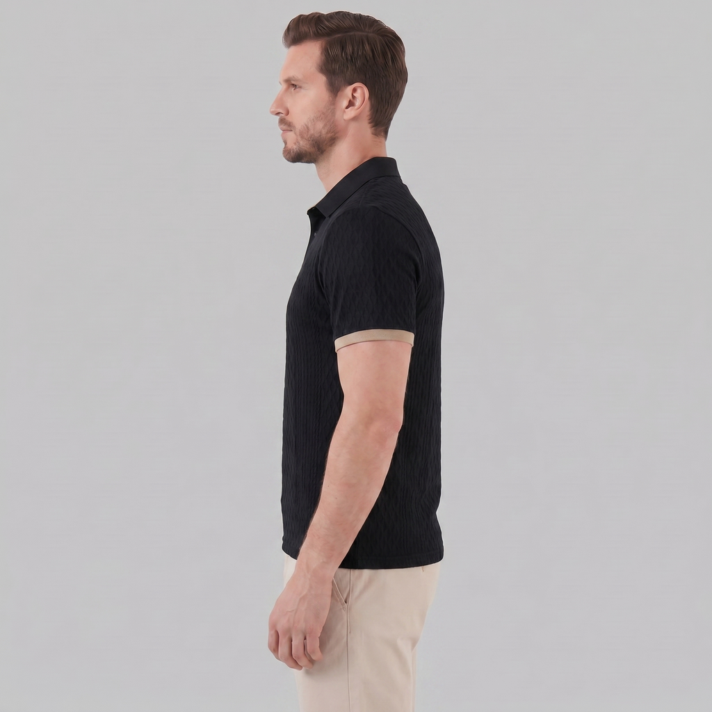 Textured Polo Shirt with Contrast Collar