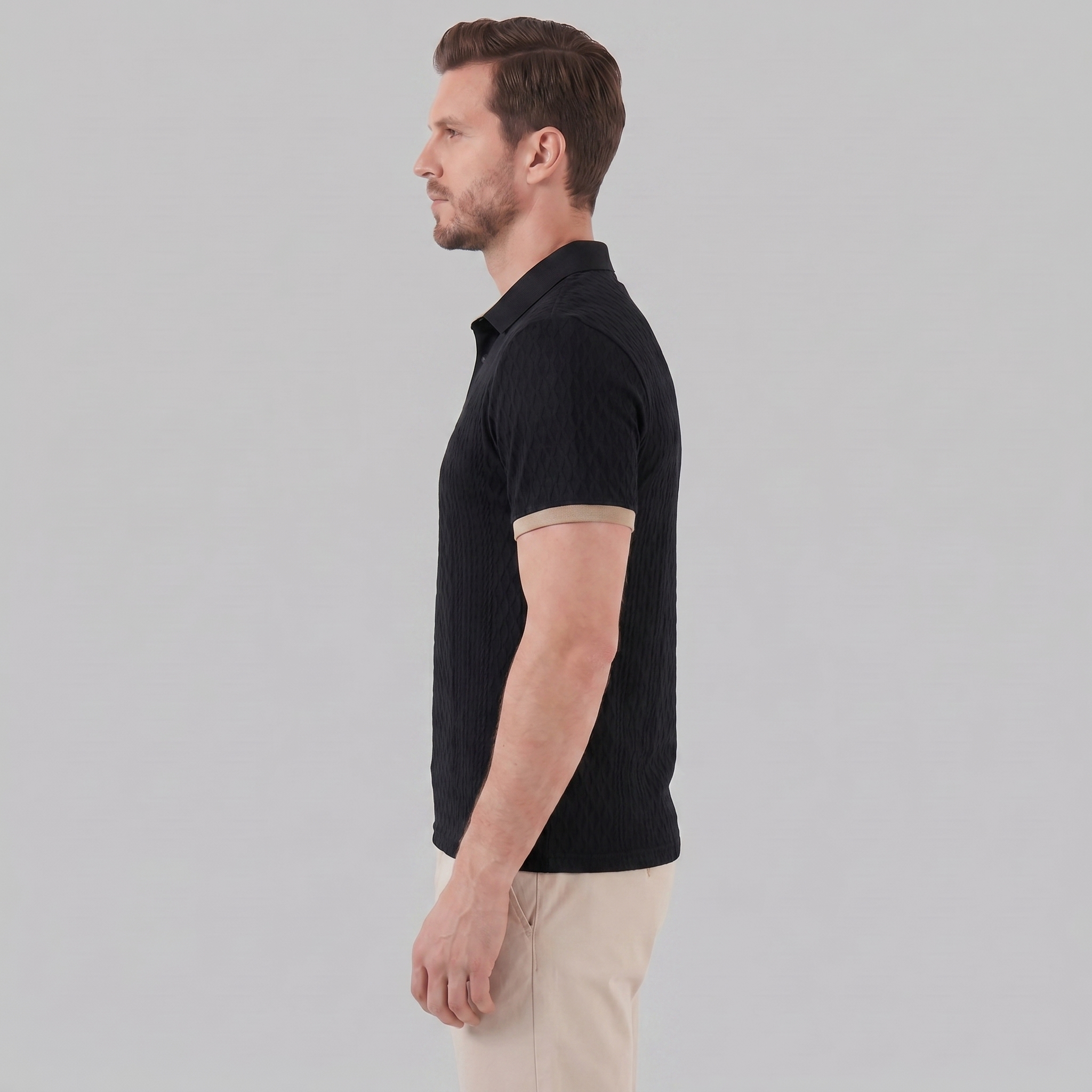 Textured Polo Shirt with Contrast Collar