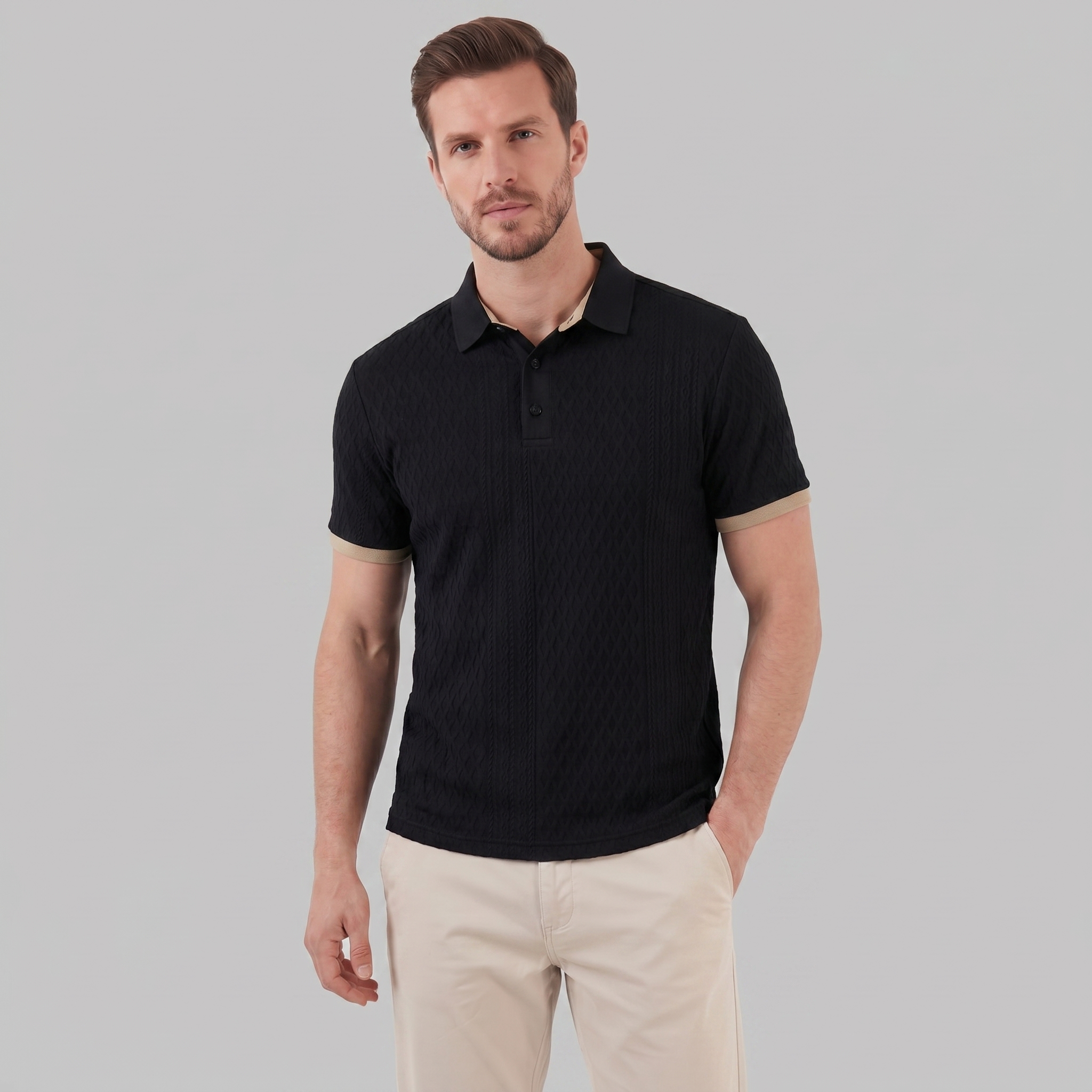 Textured Polo Shirt with Contrast Collar