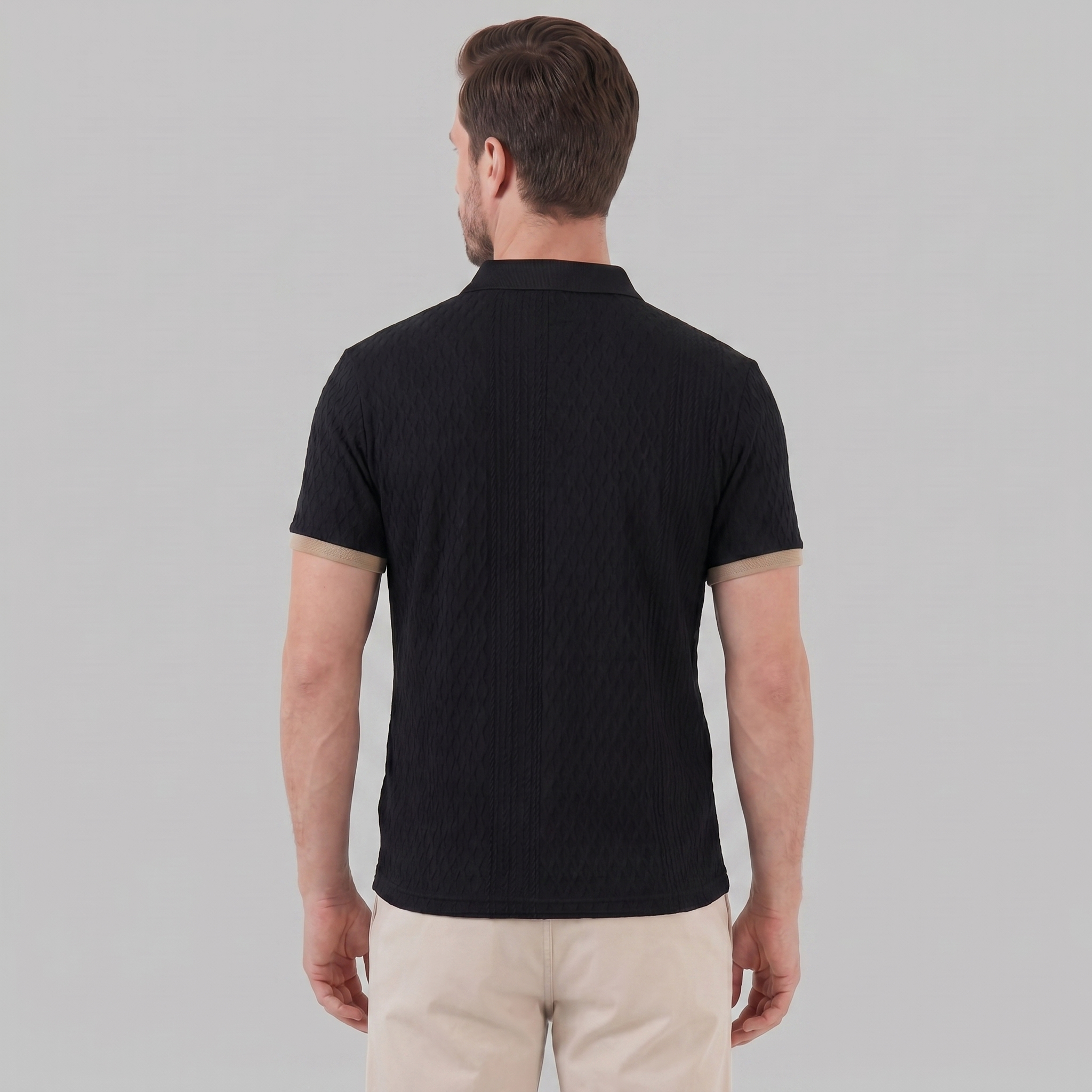 Textured Polo Shirt with Contrast Collar